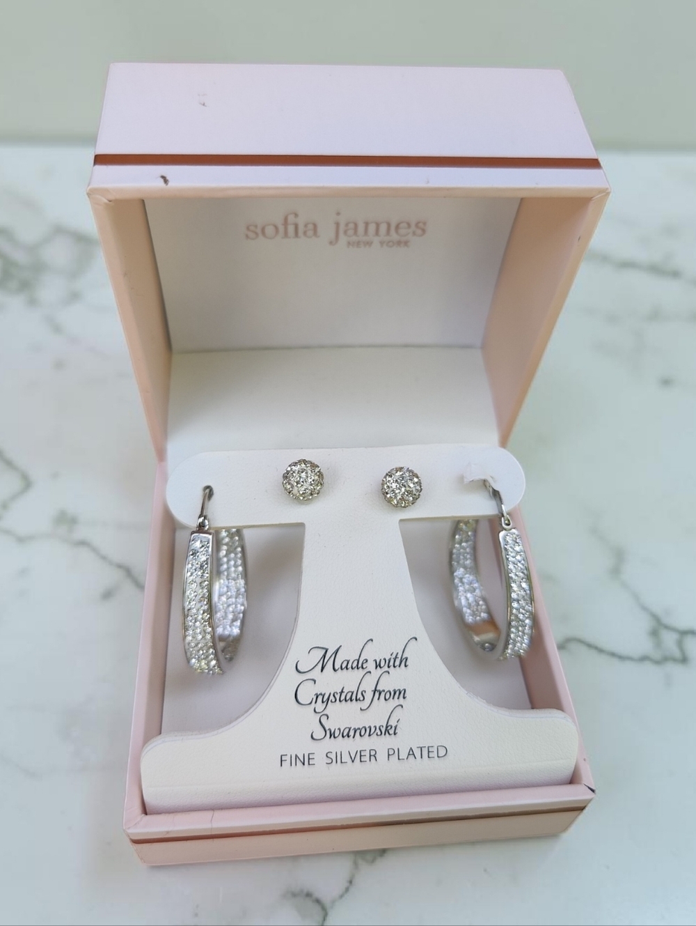 Swarovski Silver Crystal Hoop & Stud Earring Set - Clear
